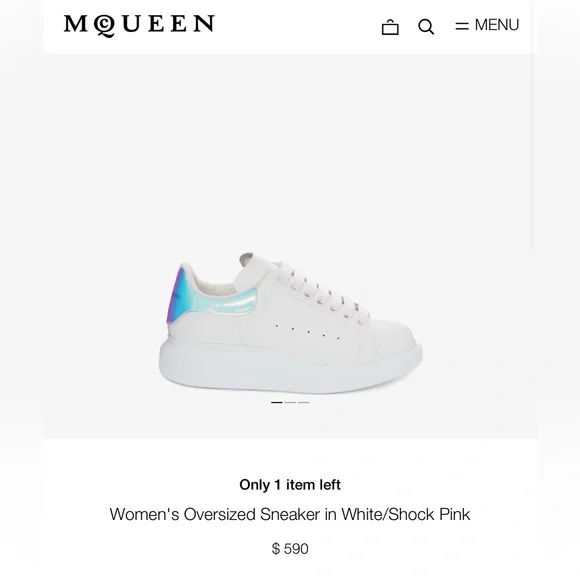 Alexander McQueen Oversized Sneaker White/Shock Pink Size 38/Women’s 8 - Picture 2 of 7